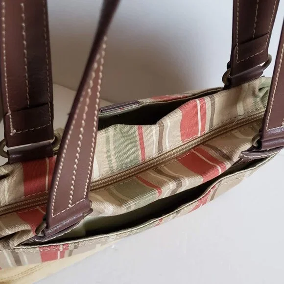 Large RELIC by FOSSIL Canvas Handbag Utility Boho Stripe Olive Red Vintage - Picture 12 of 16